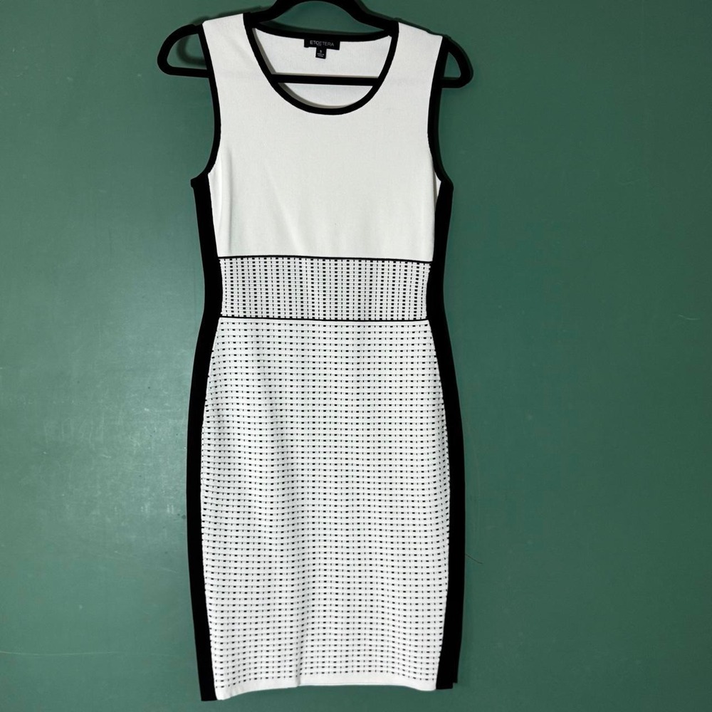 Etcetera Black White Colorblock Knit Bodycon Sheath Dress Small